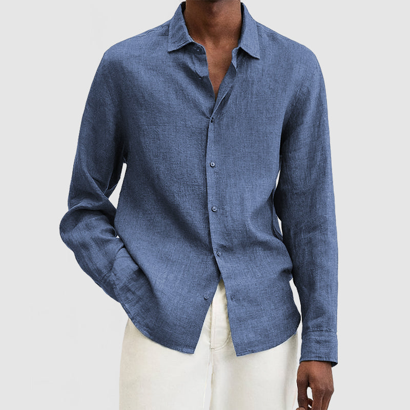 Chemise décontractée pour hommes à manches longues en coton léger, coupe relaxée, style décontracté