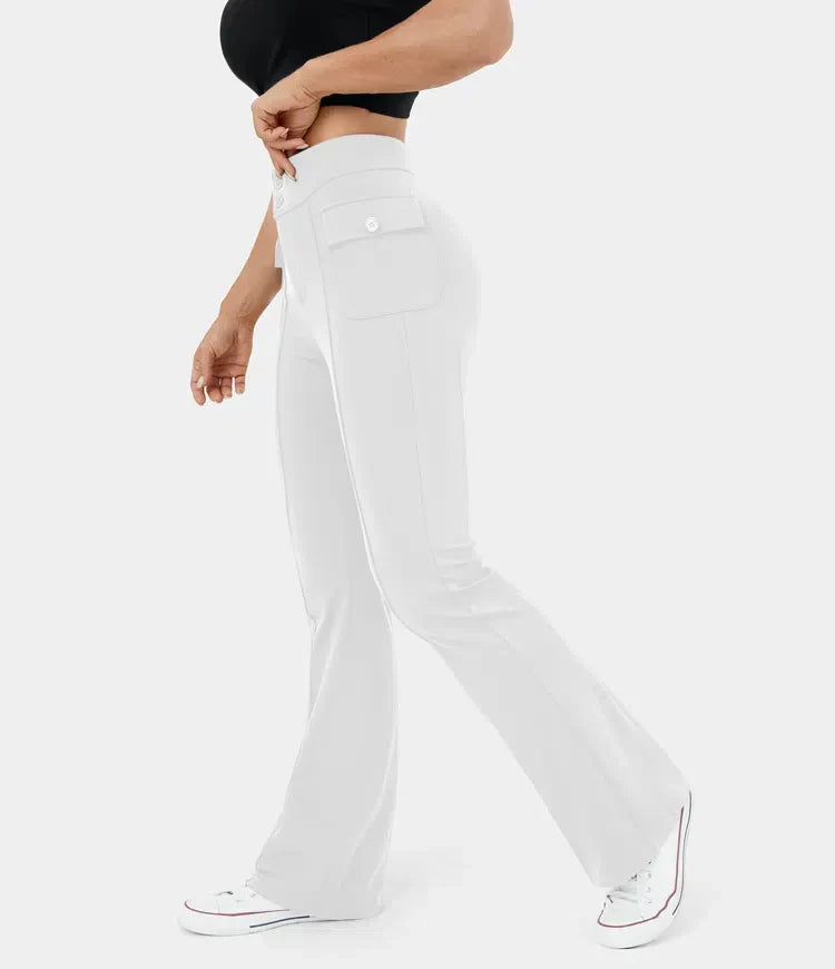 Pantalon cargo décontracté à taille haute pour femmes, élégant et pratique, avec poches boutonnées - parfait pour la vie de tous les jours
