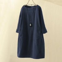 Robe en velours côtelé pour femme - Coupe décontractée - Longueur genou - Manches 3/4 - Style minimaliste élégante