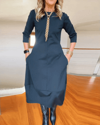 Robe Midi Élégante pour Femmes avec Plis Subtils