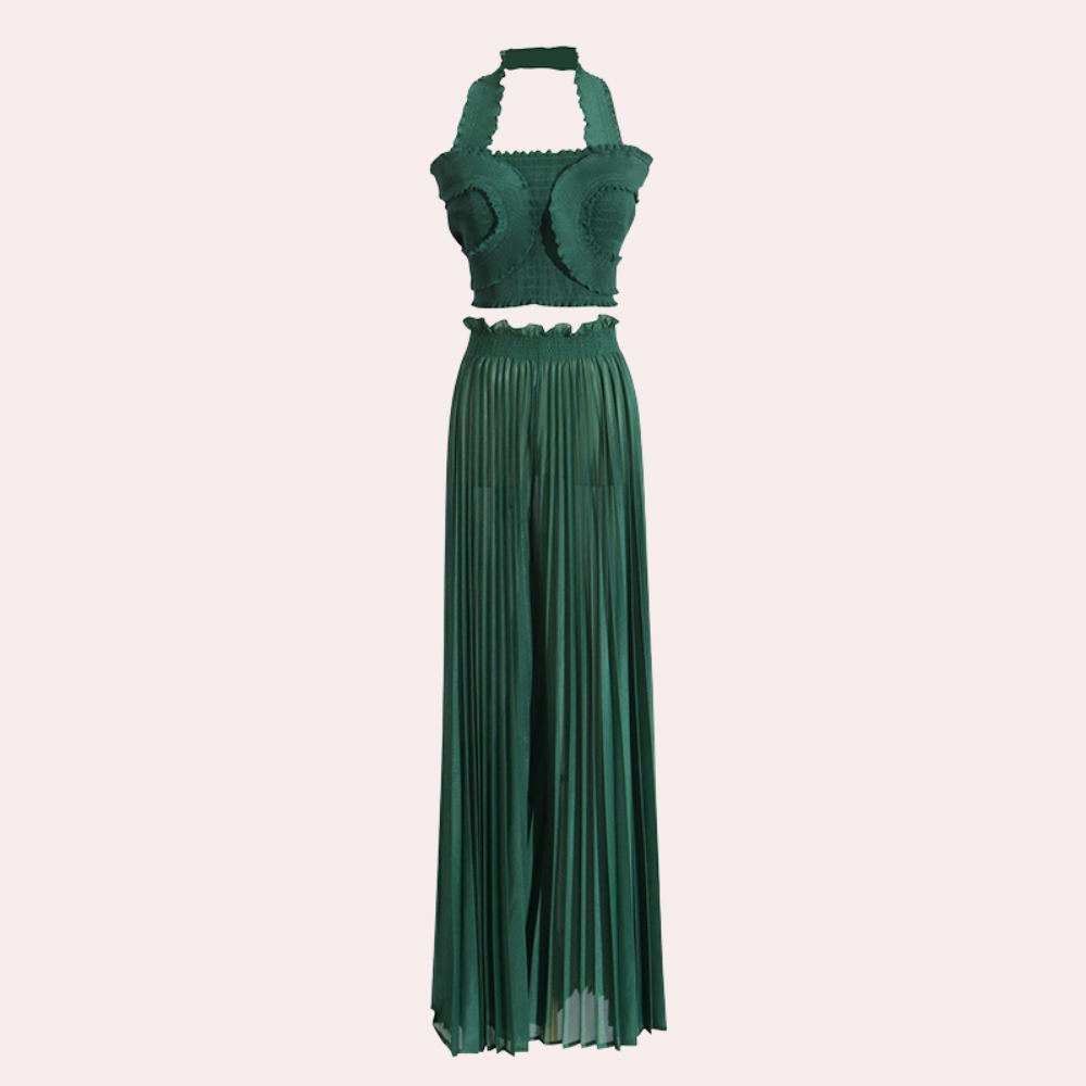Élégant haut pour femme et pantalon à plis - Superbe ensemble moderne de deux pièces pour un look élégant