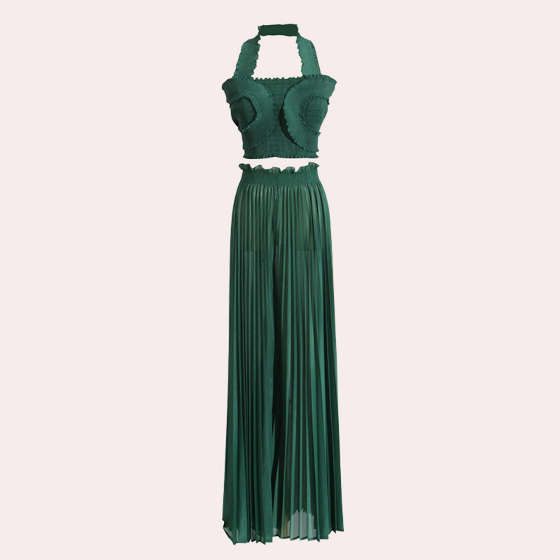 Élégant haut pour femme et pantalon à plis - Superbe ensemble moderne de deux pièces pour un look élégant