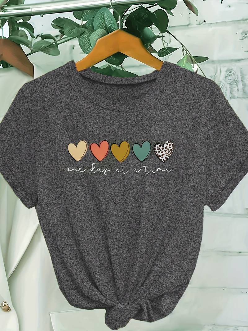 T-shirt imprimé cœur pour femme - Tenue décontractée confortable et élégante pour tous les jours