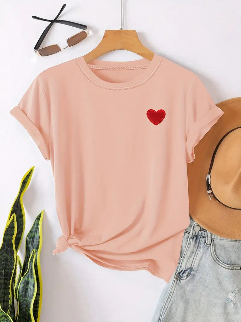 T-shirt élégant et décontracté pour femmes avec un joli cœur - top en coton doux pour un confort quotidien