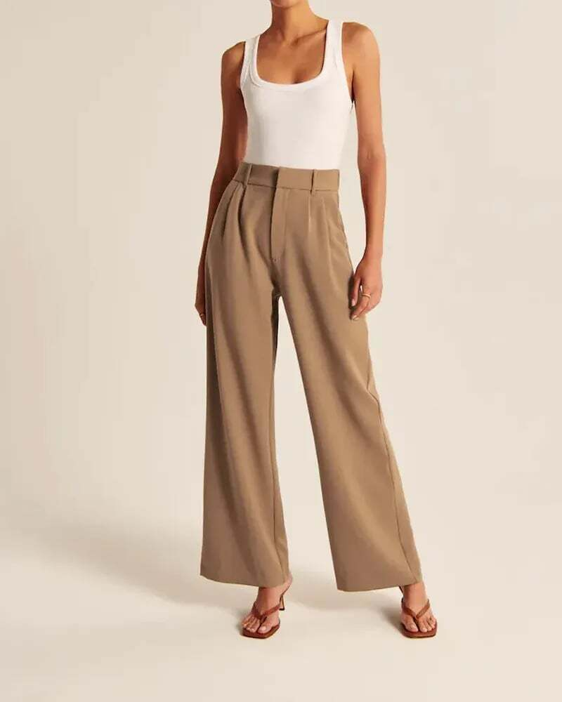 Pantalon féminin élégant à haute assise avec ceinture - Parfait pour les styles décontracté et professionnel