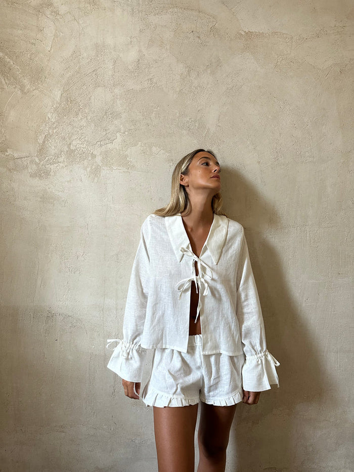 Marie | Ensemble de lin élégant avec short et chemisier pour un look frais