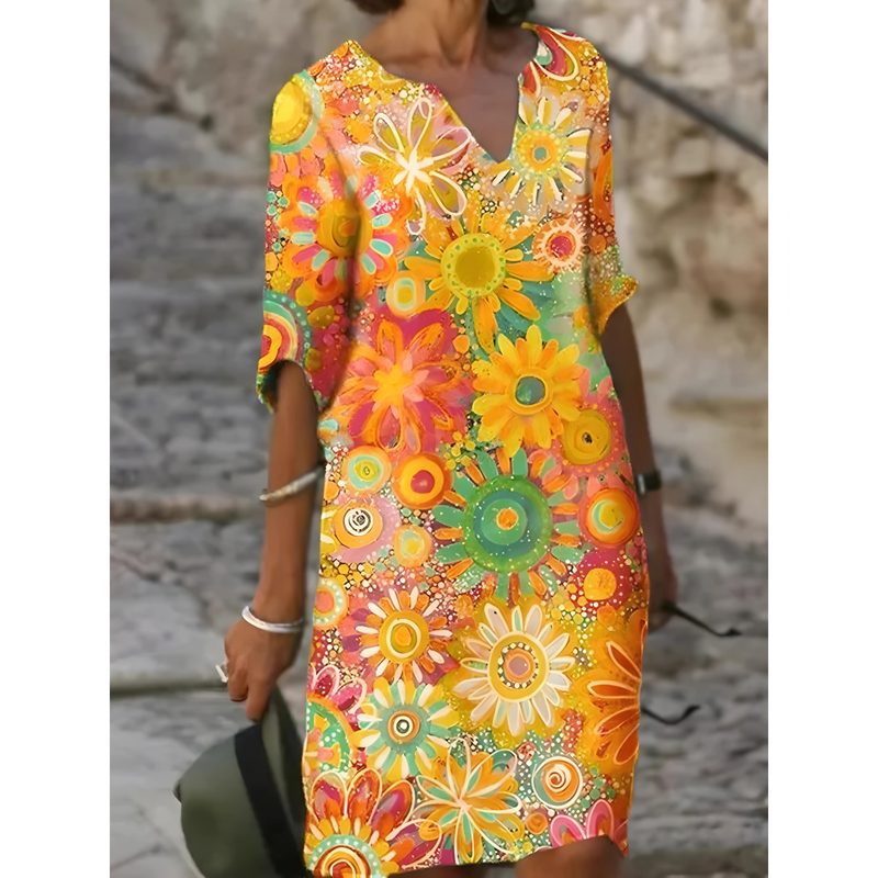 Robe élégante à imprimé floral Jelissa avec décolleté en V pour un look sophistiqué