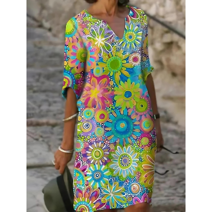 Robe élégante à imprimé floral Jelissa avec décolleté en V pour un look sophistiqué