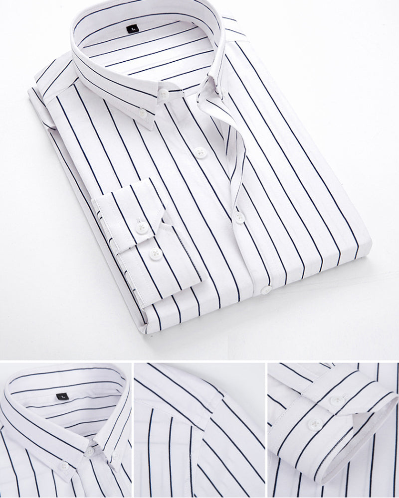 Camisole pour homme - Manga larga - Corte clásico - Rayas - Puños de botones - Formalidad empresarial