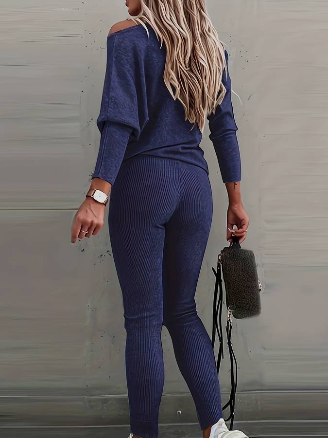 Ensemble de salon 2 pièces pour femmes comprenant un pull côtelé confortable et un pantalon assorti pour une commodité et un style optimaux lors des sorties décontractées
