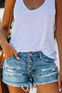 Shorts féminins en jean déchiré taille haute avec Franges pour un look tendance et décontracté