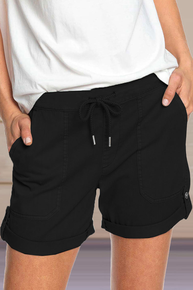 Short pour femmes avec cordon de taille ajustable et ourlet retourné pour un style décontracté