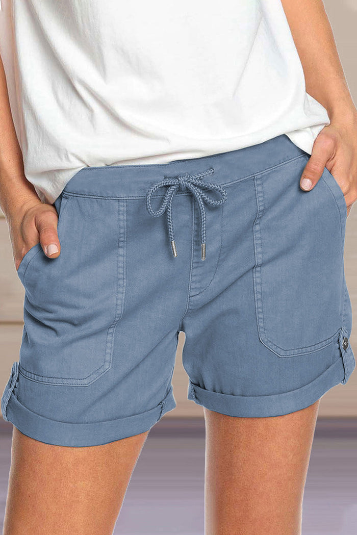 Short pour femmes avec cordon de taille ajustable et ourlet retourné pour un style décontracté