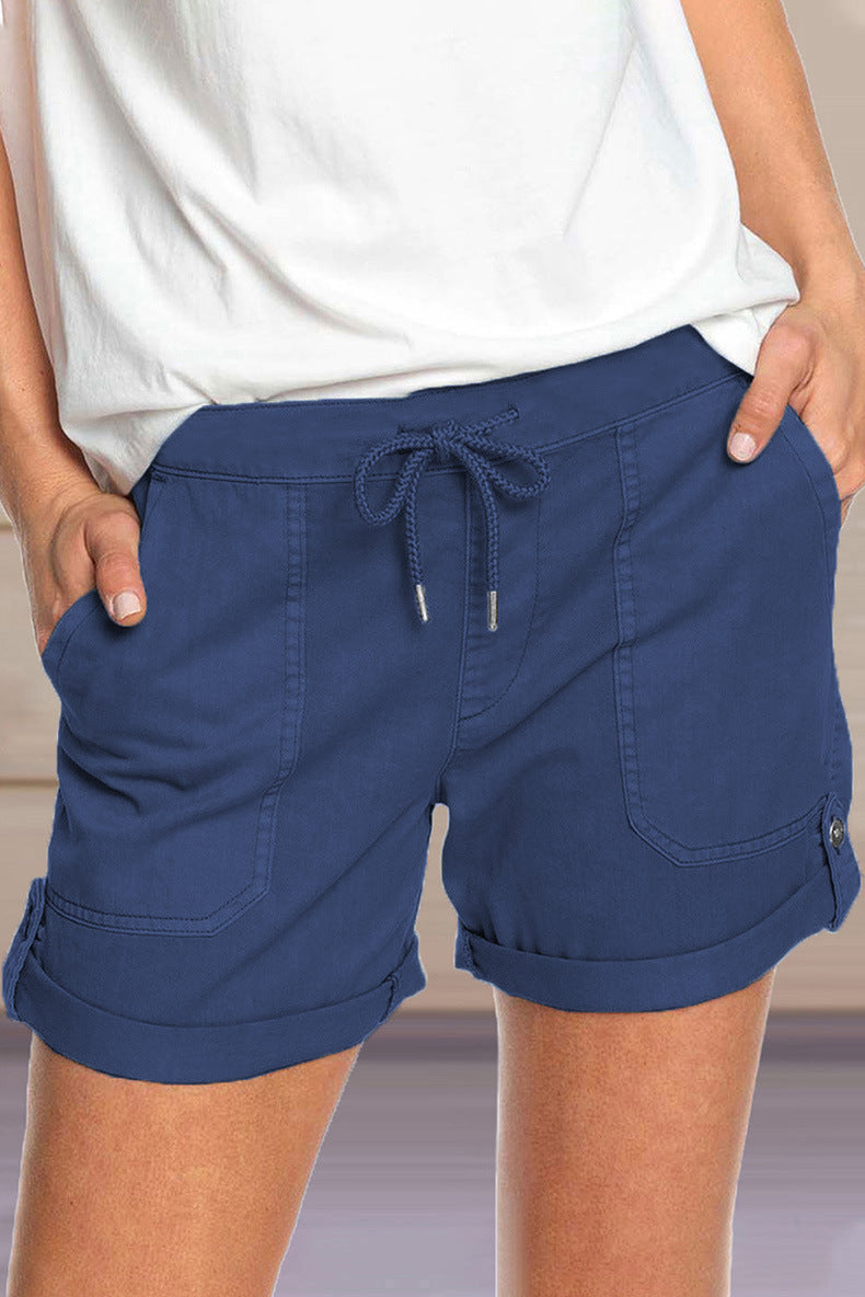 Short pour femmes avec cordon de taille ajustable et ourlet retourné pour un style décontracté