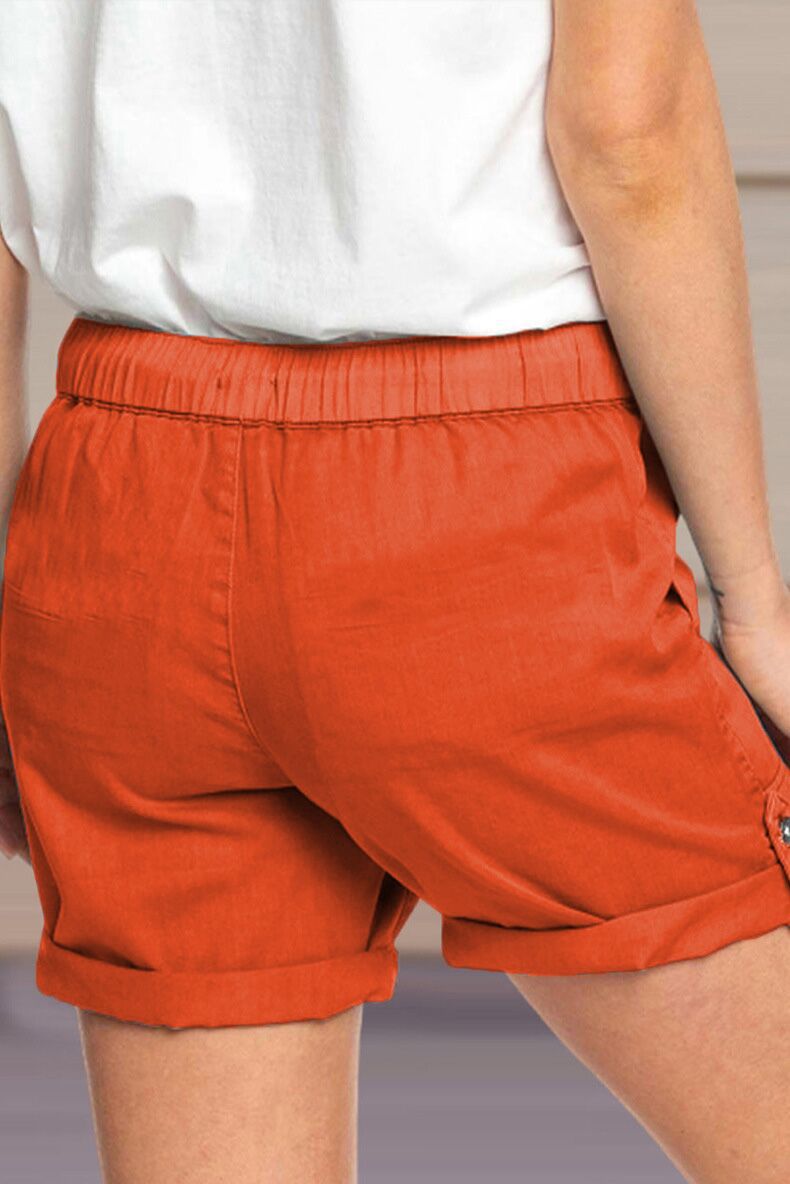 Short pour femmes avec cordon de taille ajustable et ourlet retourné pour un style décontracté