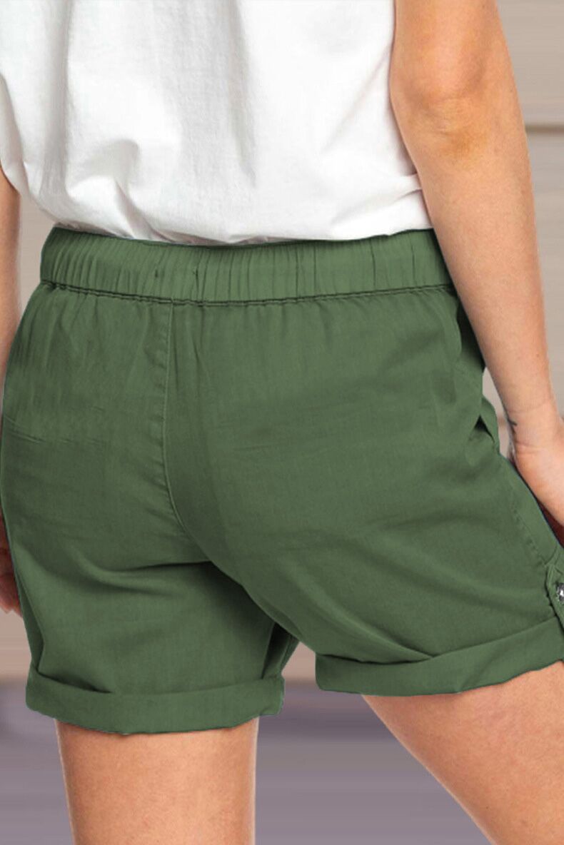Short pour femmes avec cordon de taille ajustable et ourlet retourné pour un style décontracté