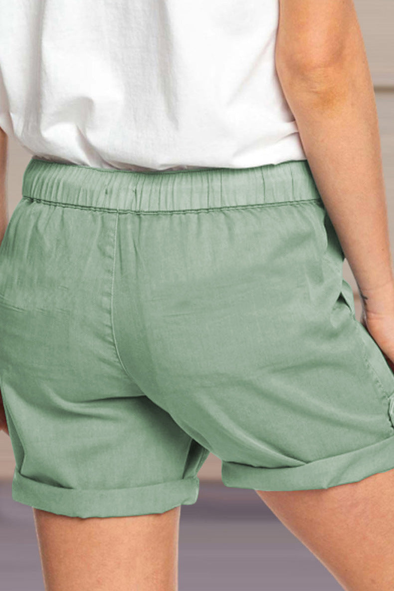 Short pour femmes avec cordon de taille ajustable et ourlet retourné pour un style décontracté