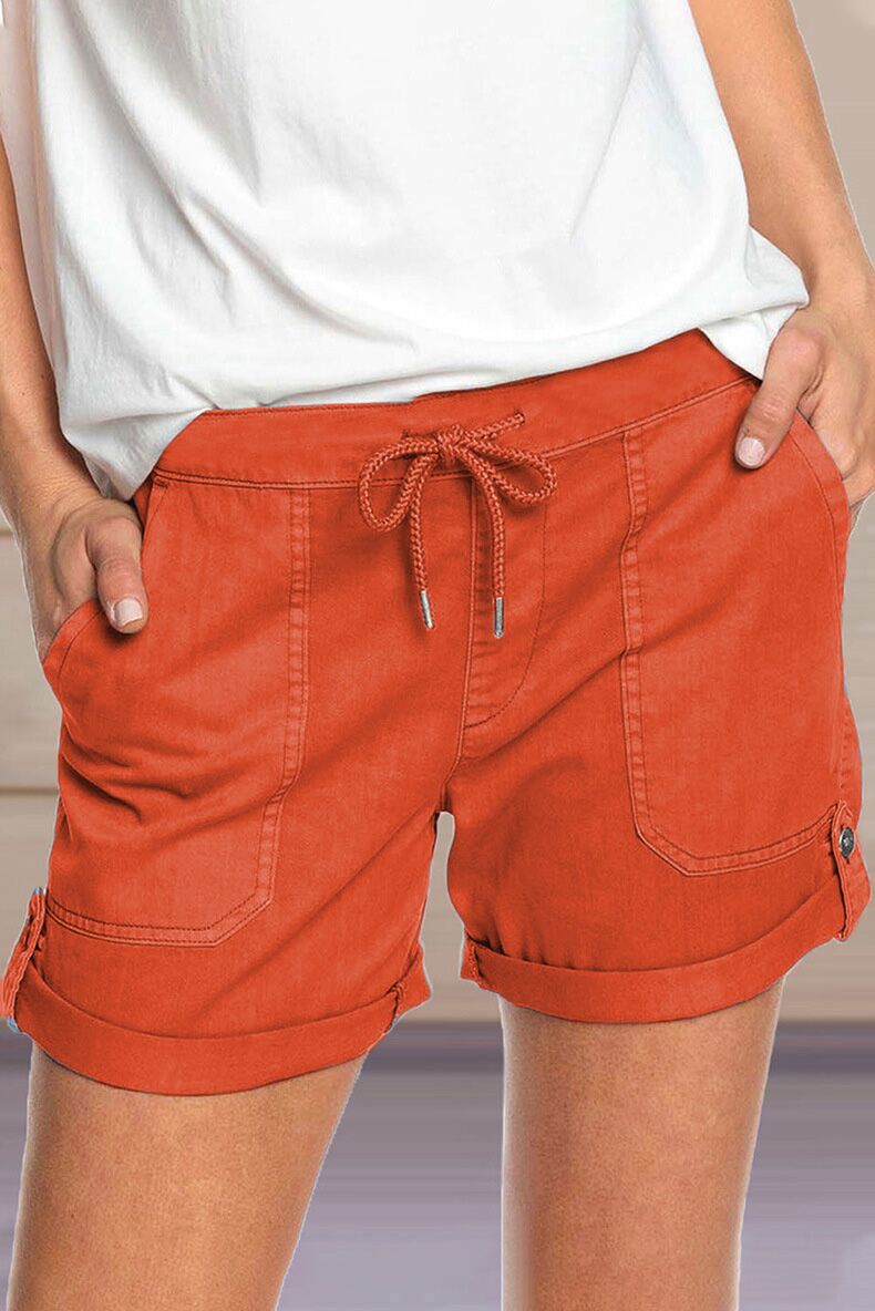 Short pour femmes avec cordon de taille ajustable et ourlet retourné pour un style décontracté