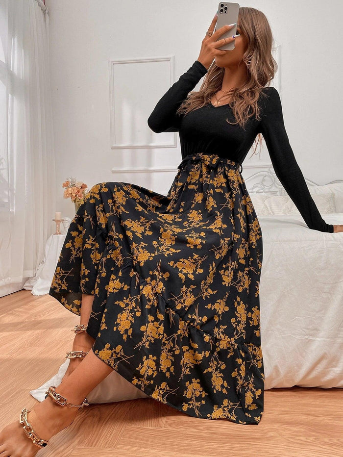 Élégante robe florale à manches longues pour femmes