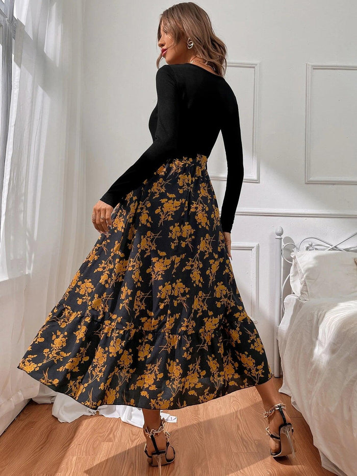 Élégante robe florale à manches longues pour femmes