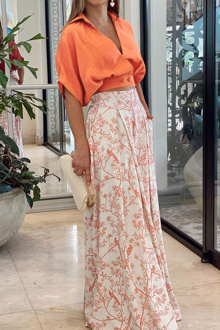 Élégant ensemble jupe longue et top à fleurs pour femmes, 2 pièces - Tenue décontractée parfaite pour l'été, pour un look frais