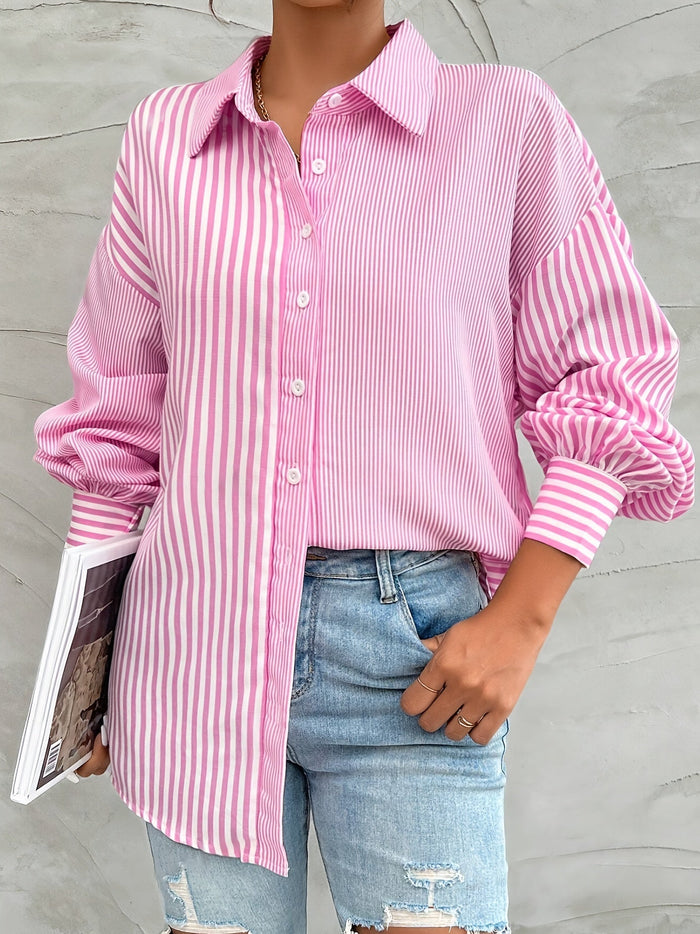 Élégant chemisier rayé rose pour femmes - haut boutonné élégant pour toutes les occasions