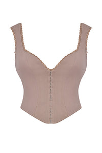 Élégante tenue pour femme comprenant un magnifique ensemble corset 2 pièces avec garniture en dentelle et une jupe longue élégante