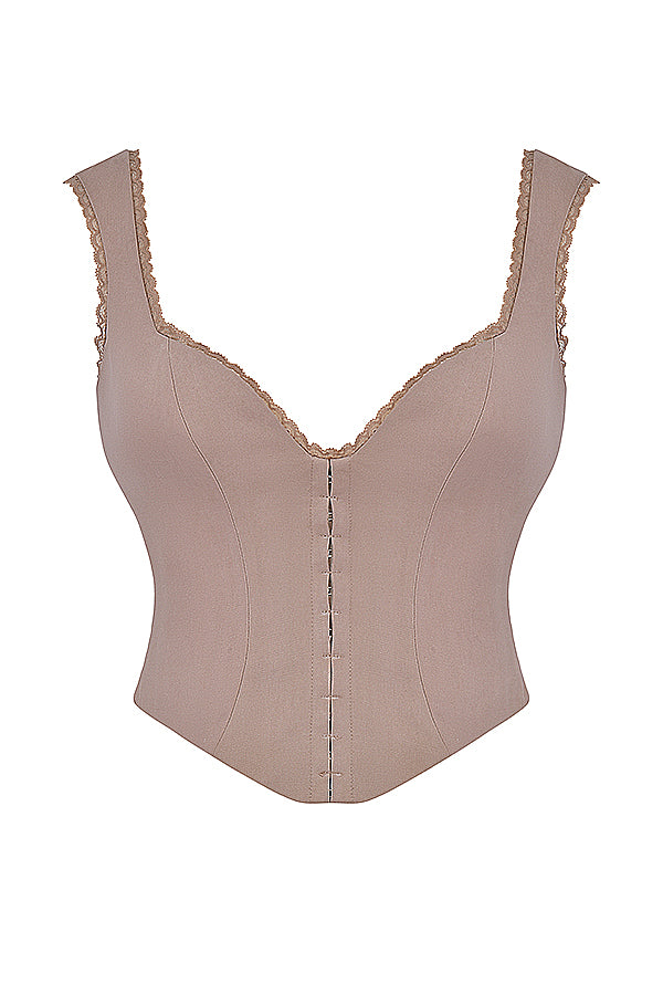 Élégante tenue pour femme comprenant un magnifique ensemble corset 2 pièces avec garniture en dentelle et une jupe longue élégante