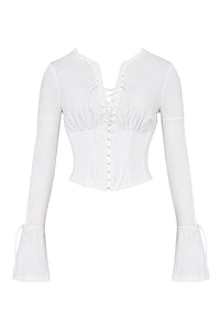 Élégante blouse blanche à lacets pour femmes - top élégant et ajusté
