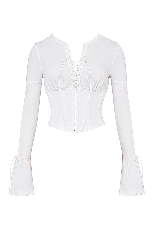 Élégante blouse blanche à lacets pour femmes - top élégant et ajusté