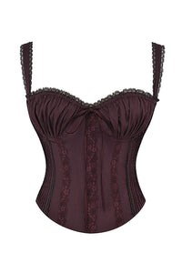 Élégant top corset en dentelle marron - style féminin ajusté pour un look sophistiqué