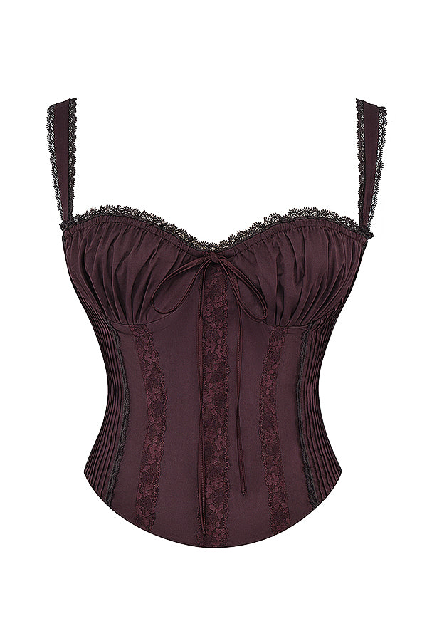 Élégant top corset en dentelle marron - style féminin ajusté pour un look sophistiqué
