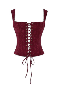 Élégant top corset à lacets pour femme, de couleur merlot, pour un look sophistiqué.