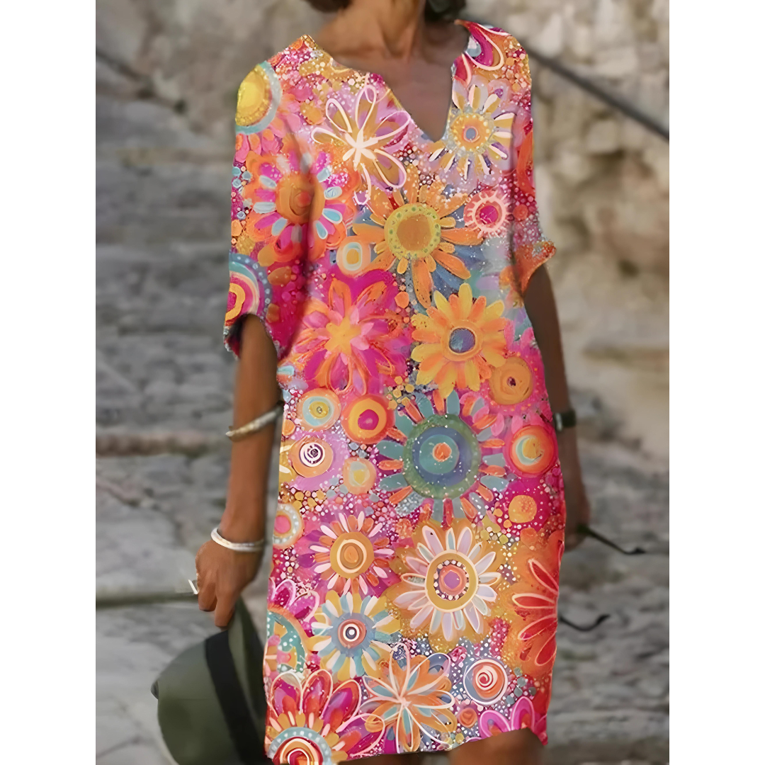 Robe élégante à imprimé floral Jelissa avec décolleté en V pour un look sophistiqué