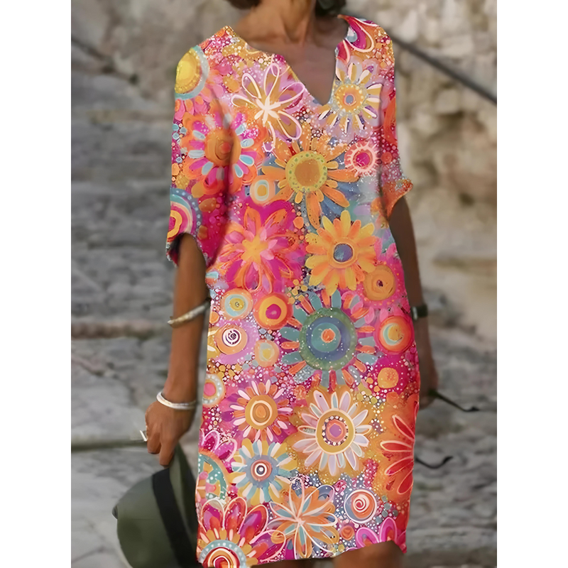 Robe élégante à imprimé floral Jelissa avec décolleté en V pour un look sophistiqué