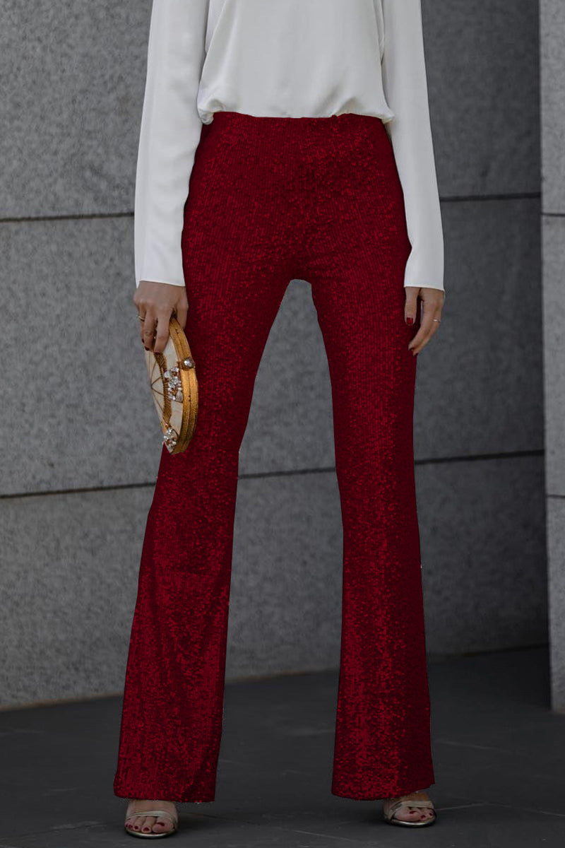 Pantalon élégant à taille haute, évasé et à paillettes pour femmes