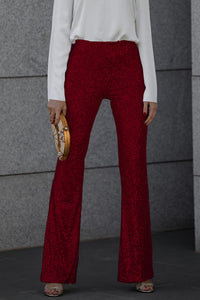 Pantalon élégant à taille haute, évasé et à paillettes pour femmes