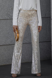 Pantalon élégant à taille haute, évasé et à paillettes pour femmes