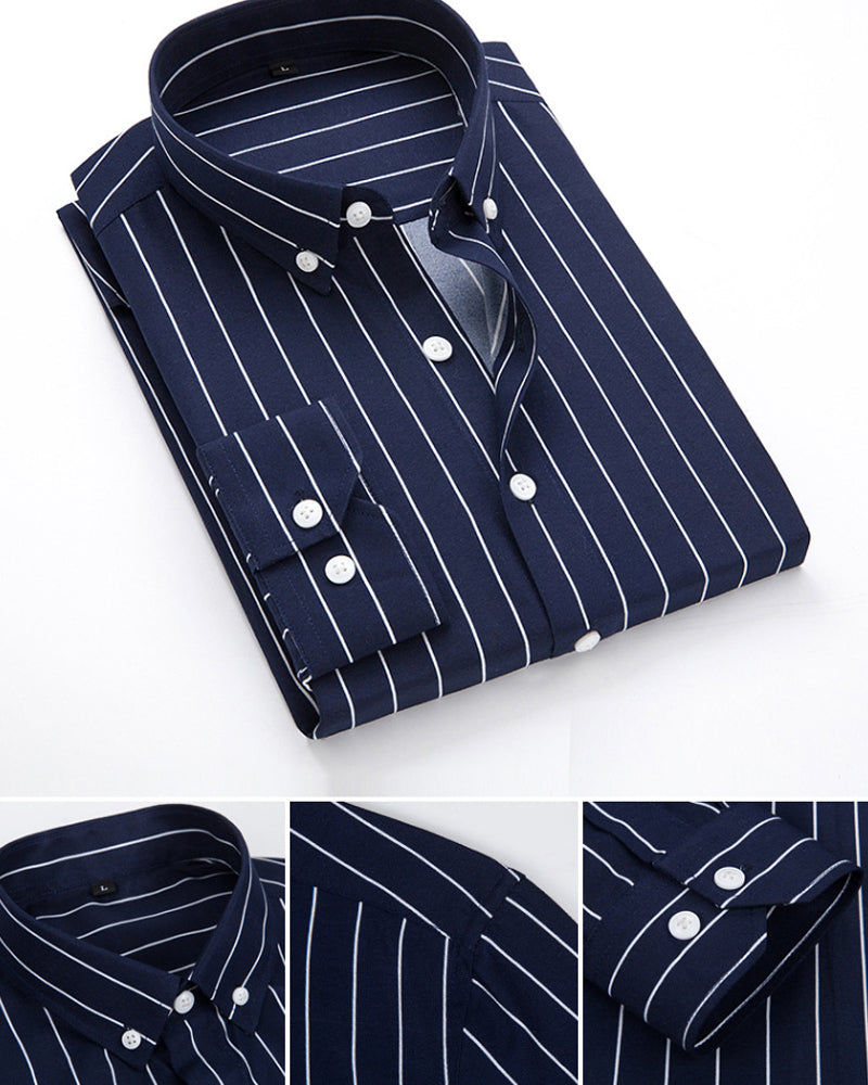 Camisole pour homme - Manga larga - Corte clásico - Rayas - Puños de botones - Formalidad empresarial