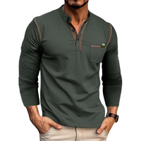 Homme Chemise Henley à Manches Longues - Coupe Ajustée - Patte de Boutons - Pochette sur la Poitrine