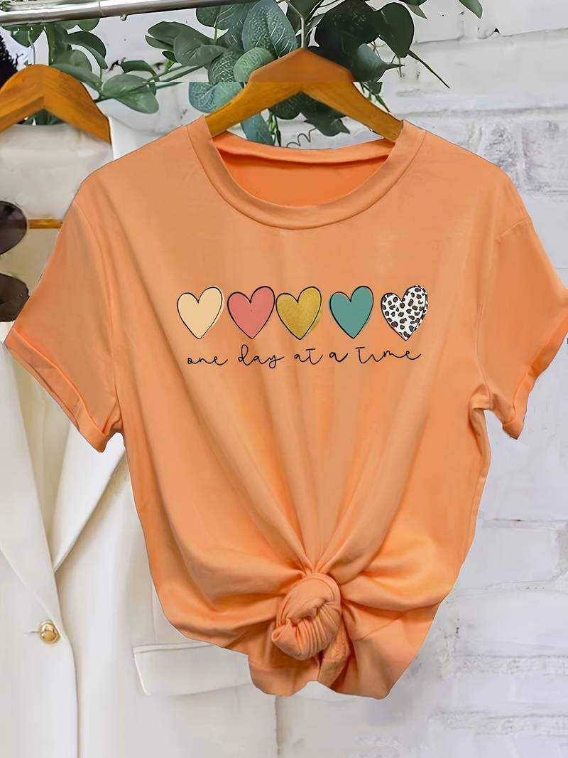 T-shirt imprimé cœur pour femme - Tenue décontractée confortable et élégante pour tous les jours