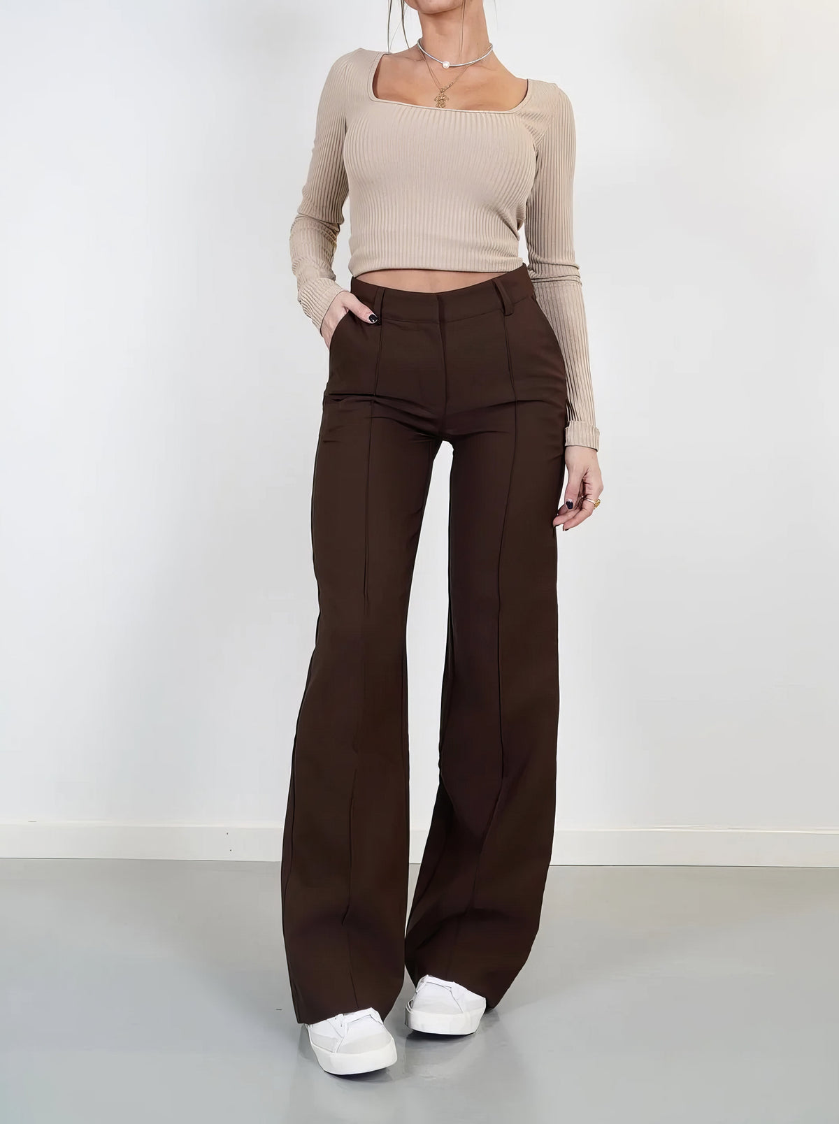 Pantalon large élégant - pantalon femme à taille haute pour un look parfait