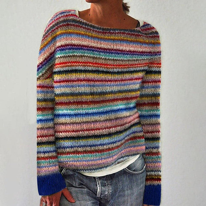 Pull féminin rayé à manches longues en tricot de luxe - Lillian pour le style et le confort
