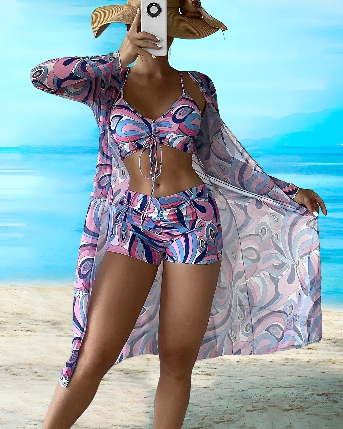 Ensemble Bikini Floral Élégant 3 Pièces pour Femmes
