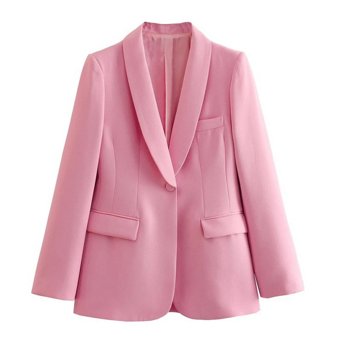 Élégant ensemble blazer et pantalon rose pour femmes - tenue de bureau parfaite pour un look élégant