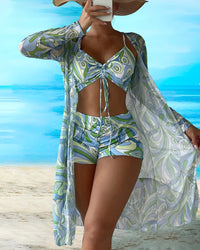 Ensemble Bikini Floral Élégant 3 Pièces pour Femmes