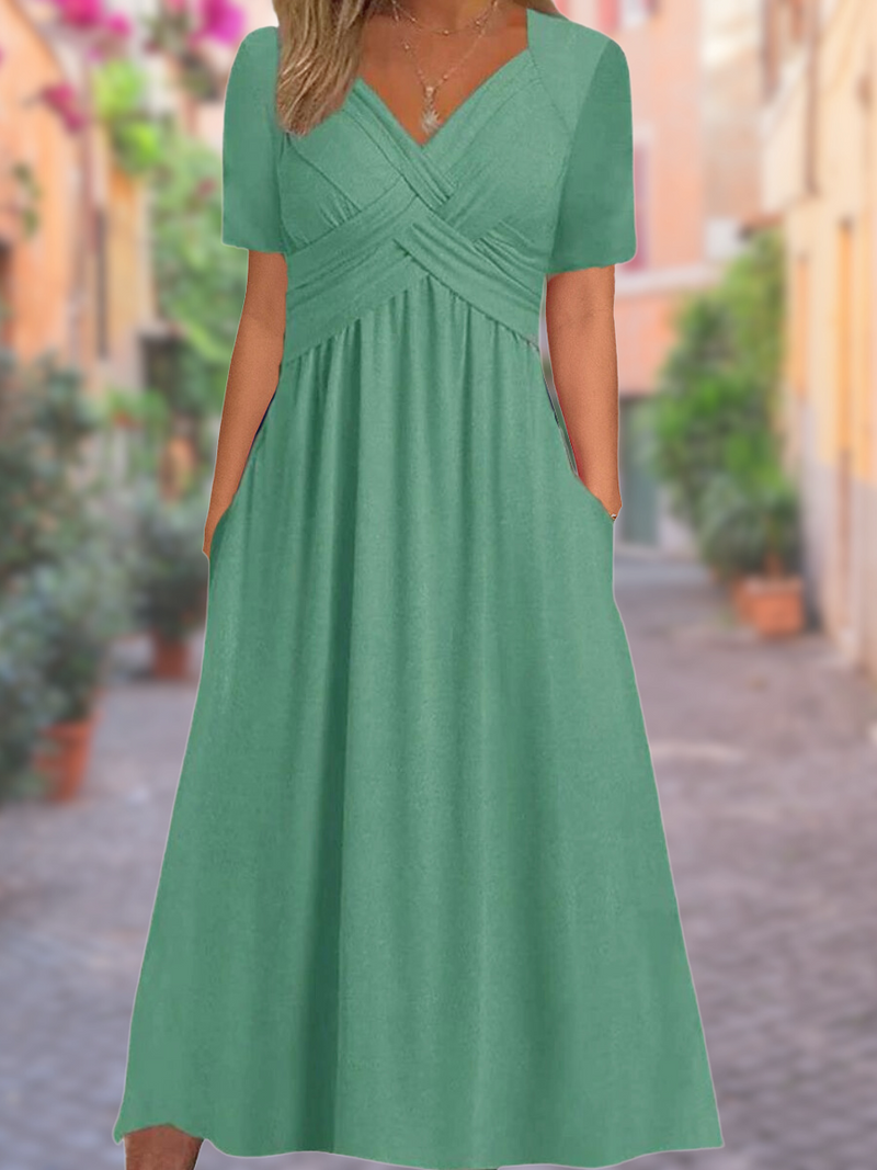 Robe d'été élégante à col en V - Confortable et aérée