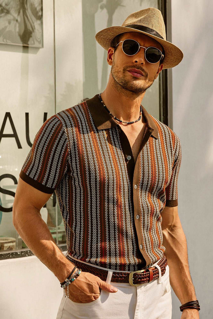 Polo Homme Slim Fit à rayures rétro - Manches courtes en coton mélangé léger et respirant