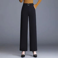 Élégant pantalon large à taille haute pour femmes, avec ceinture classique, parfait pour le bureau et les occasions décontractées.