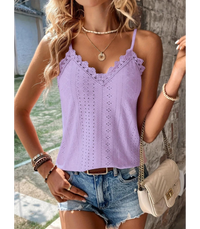 Élégant top cami pour femmes avec accents de dentelle - top d'été sans manches élégant et aéré